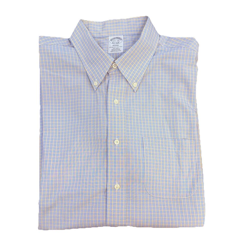 Brooks Brothers Men 17.5-33 The Original Polo Shirt Plaid Supima Stretch no iron